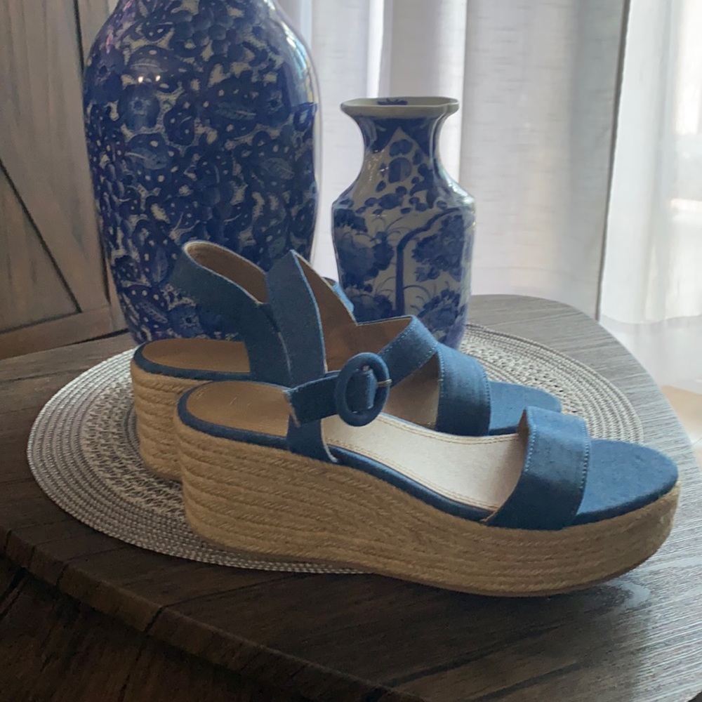 Loft denim wedge espadrille sandal